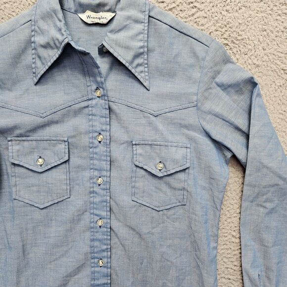 Vintage Wrangler Shirt Mens Size 36 Blue Long Sleeves Button Up USA Made - Picture 3 of 7